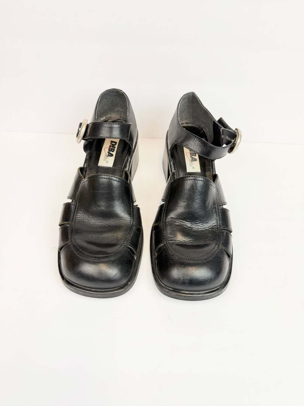 Diba Black Leather Fisherman Chunky Heel Mary Jane Sandals Size 9 - Picture 3 of 7